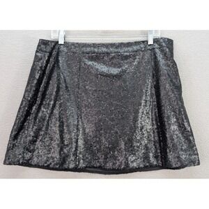 Decree Black Full Sequin Flare Skater Mini Skirt Size XL‎ Party Clubwear Gothic